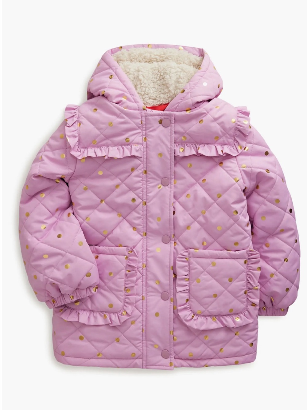 Mini Boden Kids' Foil Dot Ruffle Quilted Parka